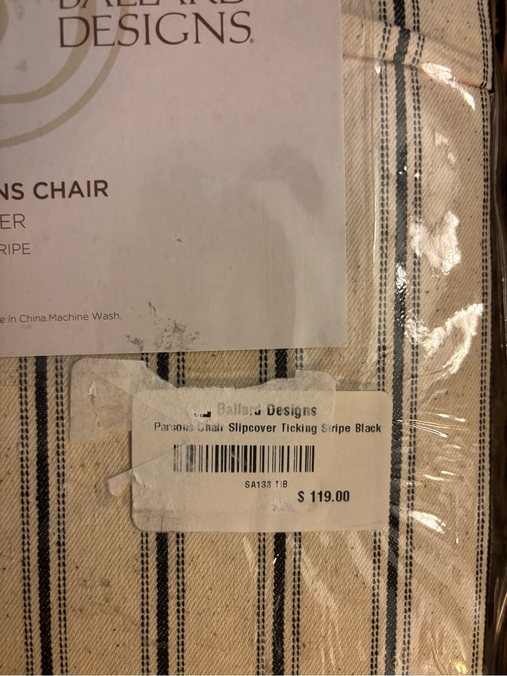 Ballard Designs Parsons Chair Slipcover in Cream with Black Stripe - Picture 2 of 3